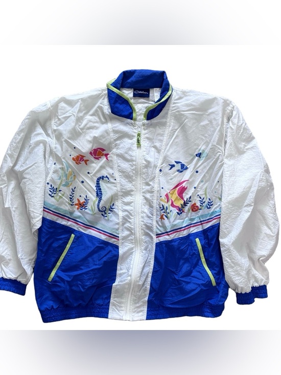Vintage Jackets & Blazers - Vintage 90s Coastal Nautical Vintage Windbreaker Jacket - with fish! large